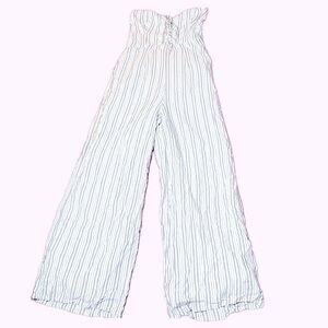 🌷ALI & Jay🌷 White Gray Striped Strapless Lace Up Jumpsuit With Pockets